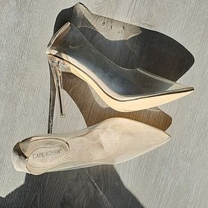 Cape Robbins PVC clear nude high heels